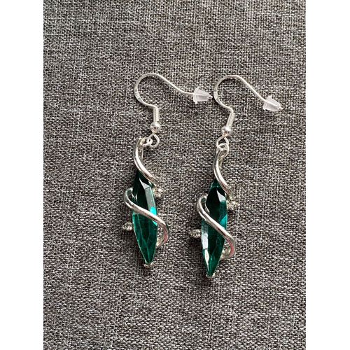 Boucles D¿Oreilles En Verre Quadrilatère Vert Émeraude Avec Strass