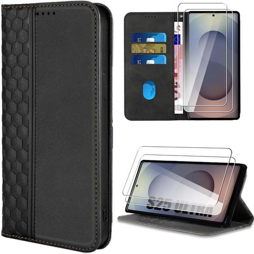 Coque Pour Samsung Galaxy S25 Ultra, Protection Anti-Rayures Antichoc Synthécuir Luxe - Noir - E.F.Connection