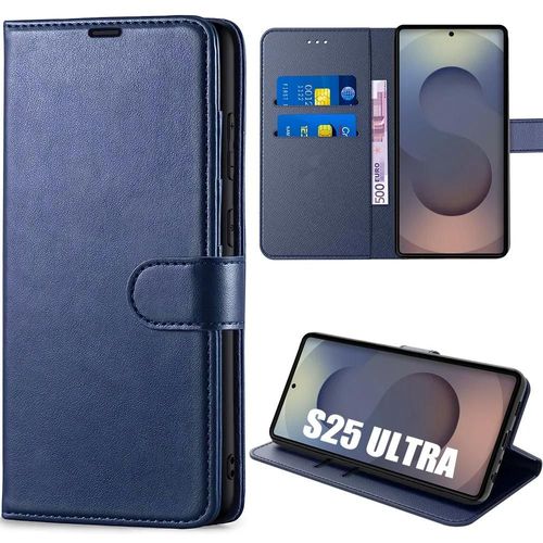 Coque Pour Samsung Galaxy S25 Ultra, Protection 360 Anti-Rayures Effet Cuir Bleu Marine - E.F.Connection
