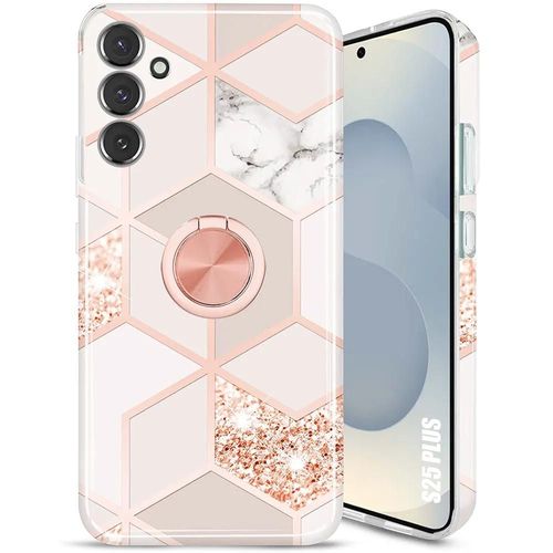 Coque Pour Samsung Galaxy S25 Plus (S25+) Protection Motif Marbre Avec Anneau Rose - E.F.Connection