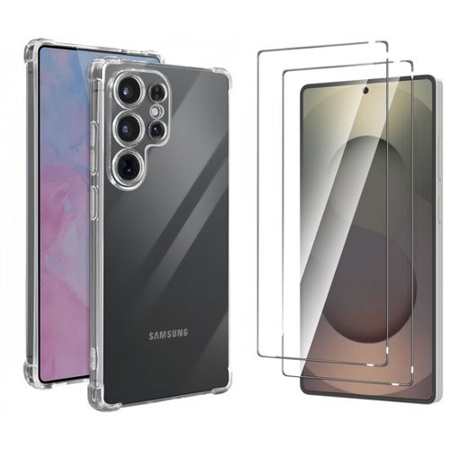 Hqselection® Coque Pour Samsung Galaxy S25 Ultra 5g Avec 2 Pièces Protection Écran En Verre Trempé,Ultra Transparent Étui De Protection En Silicone Antichoc Avec Coins Renforcés, Clair Mince Souple Tpu Bumper