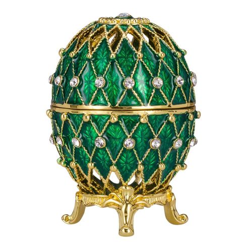 Oeuf à la Fabergé sculpté boîte à bijoux 7,5 cm, vert