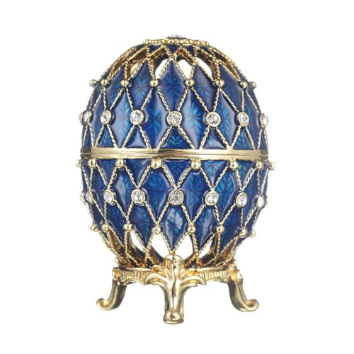 Oeuf à la Fabergé sculpté boîte à bijoux 7,5 cm, bleu