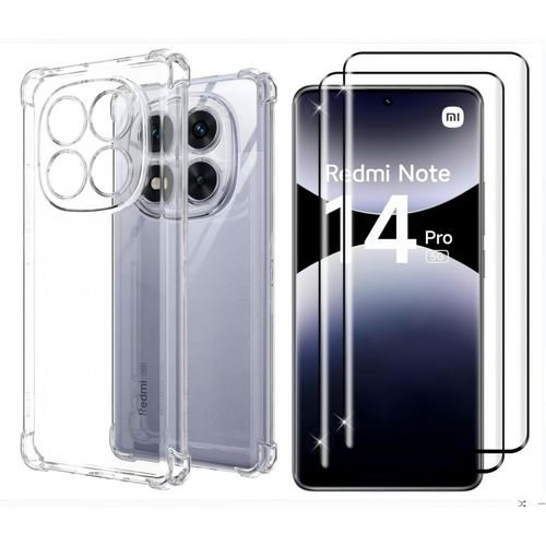 Hqselection® Coque Pour Xiaomi Redmi Note 14 Pro 5g Avec 2 Pièces Protection Écran En Verre Trempé,Ultra Transparent Étui De Protection En Silicone Antichoc Avec Coins Renforcés, Clair Mince Souple Tpu Bumper