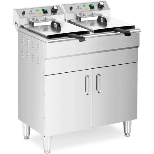 Friteuse Électrique Professionnel Sur Armoire En Inox 400V Triphasé double Cuve 26L Vane De Vidange 10000W