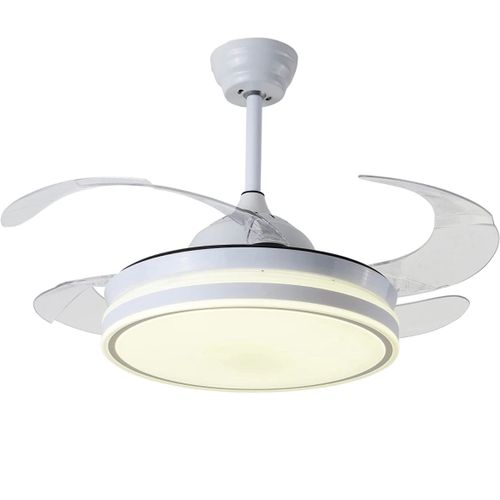 BEL AIR HOME - Ventilateur de Plafond ASGARD - 6 Vitesses Moteur DC - Lames Méthacrylate Déployables - Éclairage LED 36W 3 Températures - Silencieux avec Télécommande, Blanc, Métal