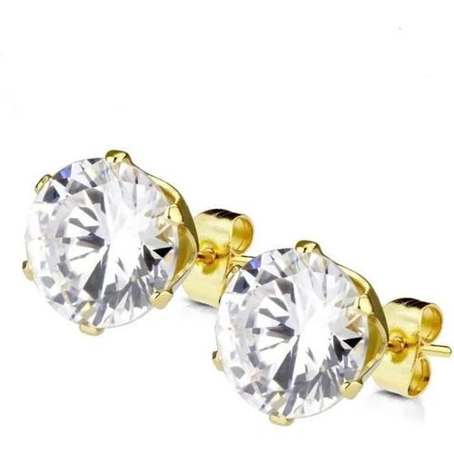 Boucles D'oreilles - Plaqué Or - Zircon Rond Blanc - Clou/Puce - 9mm - Mixte