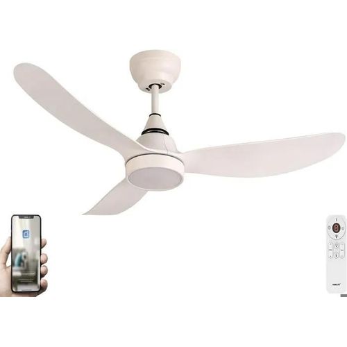 Brasseur d'air Blanc 107 cm avec Moteur DC 21W + Lumière LED 20W 3 Couleurs + Télécommande + Wifi + Contrôles Vocaux + 3 Pales