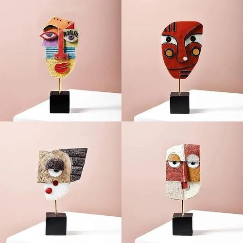 Lot de 4 Statues en résine Faites à la Main - Sculpture Abstraite pour la décoration de la Maison - Art Africain Moderne - tribales