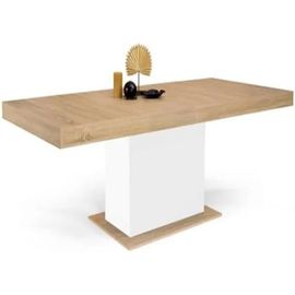 Table À Manger Extensible Rectangle 6-10 Personnes Bois Et Blanc 160-200 Cm