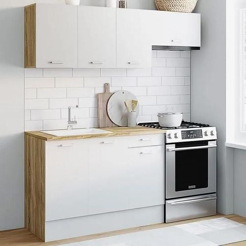 Cuisine Complète Bois Blanc - Ensemble Meubles De Cuisine - Plan De Travail - 5 Éléments - Subtil Design
