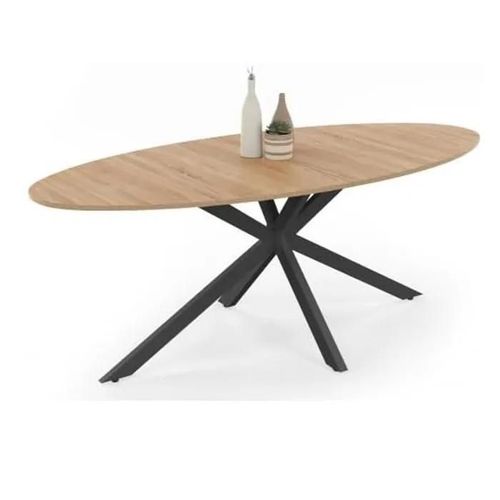 Table À Manger Ovale - Marque Inconnue - 200 Cm - 10 Personnes - Métal Noir - Bois Mdf