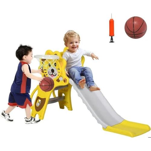 Toboggan Enfant Jaune/Gris En Hdpe Avec Panier Basket - 18-36 Mois - Pour Intérieur/Extérieur