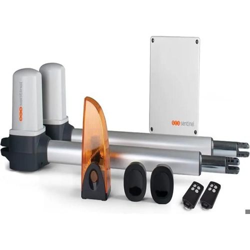 Motorisation vérin portail battant, 24V, 2 télécommandes portée 50m, Feu clignotant ampoule LED, 400 Kg max