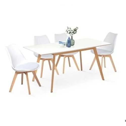 Ensemble Table À Manger Extensible 120-160 Cm + 4 Chaises Blanches Design Scandinave