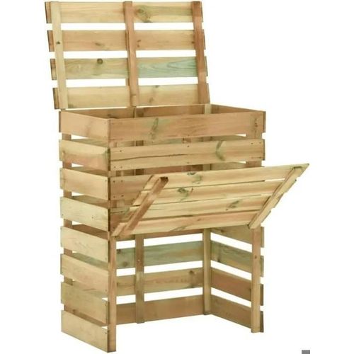 Composteur Jardin en Bois de Pin + Couvercle Ouvert Imprégné 80x50x100 cm - Bac à Compost pour Déchets de Jardin ou Cuisine