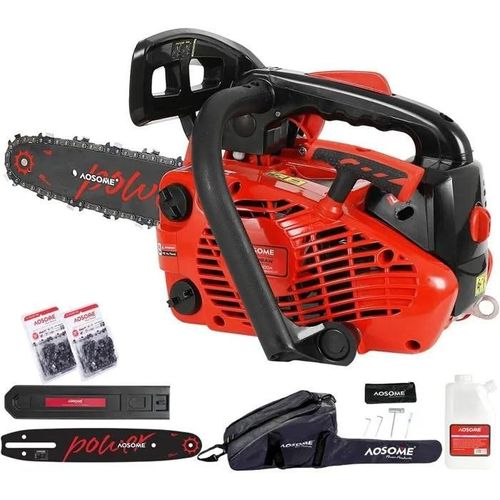 Kit Tronçonneuse Elagueuse Thermique 25.4cm3 Guide 25cm + 2 Chaînes + Accessoires