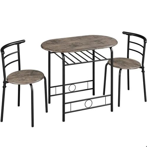 Ensemble Table À Manger Ronde - Meubles - 1 Table - 2 Chaises - Métal Bois - 2 Places