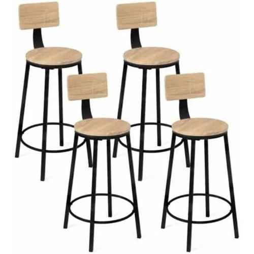Tabouret De Bar - Detroit - Lot De 4 - Design Industriel - Mdf Et Métal - Hauteur 62,5 Cm