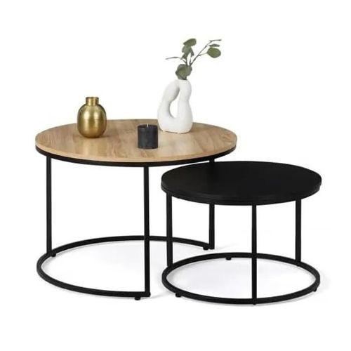 Tables Basses Gigognes - Design Industriel - Rondes - Métal - Noir - 2 Pièces