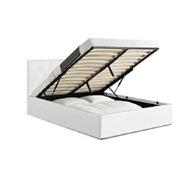 Lit Coffre Double 140x190cm En Pvc Blanc Avec Sommier