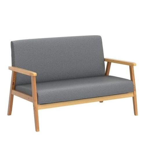 Canapé En Bois Et Lin Gris Foncé - Design Moderne Scandinave - Meuble Pour Salon Chambre Bureau