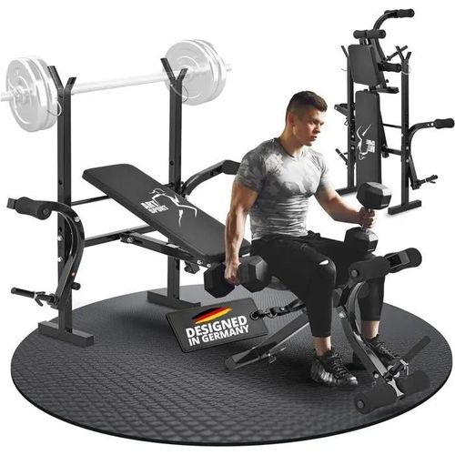 Banc De Musculation Multifonction Pliable, Réglable En 4 Positions, Support Haltères Longs, Barre Curl