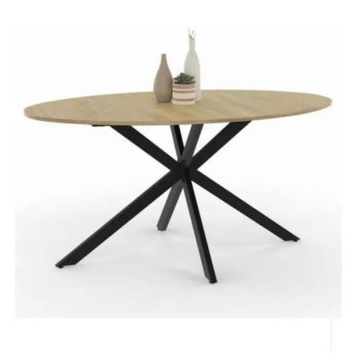 Table À Manger Ovale - Bois Et Noir - 150 Cm - 8 Personnes - Design Contemporain - Pied Araignée