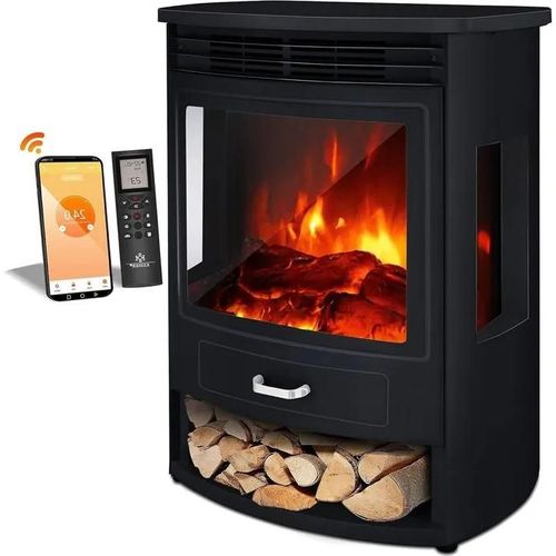 Cheminée Radiateur Soufflant Électrique avec Télécommande - Puissance 2000W, Chauffage Céramique Oscillant