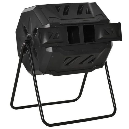 Composteur de Jardin - Acier et PP - 160 L - Rotatif 360° - 2 Chambres - Ventilation Optimale