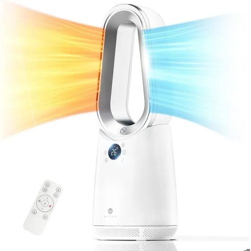 Chauffage et ventilateur sans pales 2000 W Télécommande et Commande tactile, Minuterie, Chauffage d'espace, Blanc