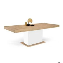 Table À Manger Extensible - Bois Et Blanc - 160-200 Cm - 6-10 Personnes - Design Contemporain - Montage Facile