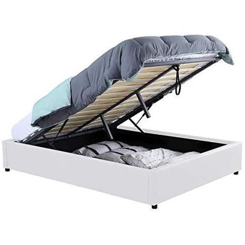 Lit Double Blanc 140x190cm Avec Coffre Rangement + Sommier Modèle Moderne Chambre