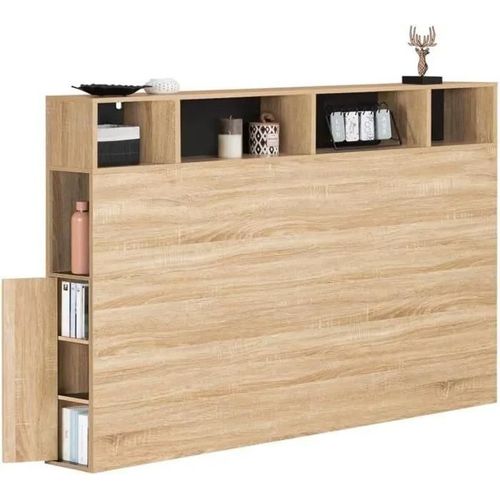 Tête De Lit Avec Rangement - Naturel - Hêtre Et Noir - 165x20x120 Cm - Design Contemporain - Stable