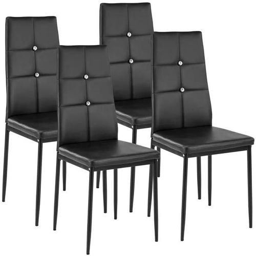 Lot De 4 Chaise Intérieur Noir Avec Bouton Diamant Design Salla À Manger