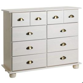 Commode Blanche 8 Tiroirs Bois Pin Massif Contemporain