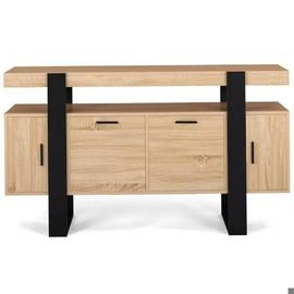 Buffet Rangement 4 Portes Bois Et Noir 140 Cm Mobilier Salon Style Contemporain Meuble Moderne