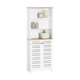 Meuble Armoire Salle De Bain Colonne + Rangement Portes + 3 Etagères Bois Blanc