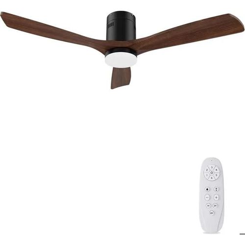 Ventilateur de Plafond en Bois avec Lumière LED 24W + Moteur DC Silencieux 38W - Diamètre 132cm (52") -Télécommande + 6 Vitesses
