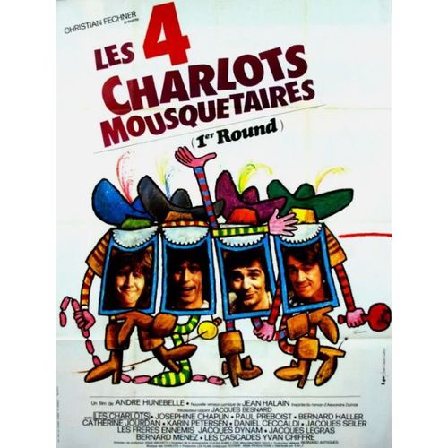 Les 4 Quatre Charlots Mousquetaires - Affiche Originale De Cinéma - Format 120x160 Cm - Un Film De André Hunebelle Avec Gérard Rinaldi, Gérard Filipelli, Jean Sarrus, Jean-Guy Fechner - Année 1974