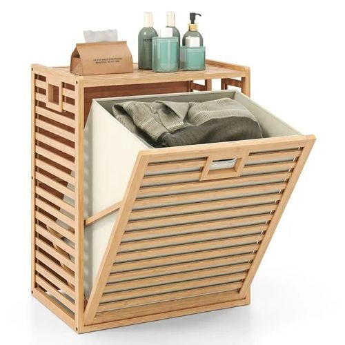 COSTWAY Panier à Linge en Bambou 68 L - Bac en Tissu Amovible et Pliablepour Salle de Bain, Buanderie, Chambre