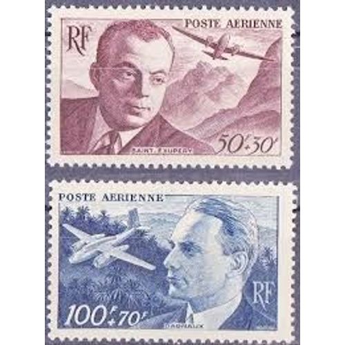 Saint Exupéry Et Dagnaux Surtaxe Au Profit De L'entraide Française La Paire Année 1947 Poste Aérienne N° 21 Et 22 Yvert Et Tellier Luxe