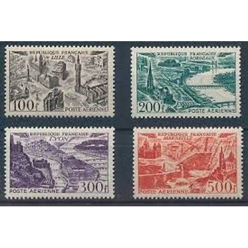 Vues Stylisées De Grandes Villes (Vue Aérienne) Série Complète Année 1949 Poste Aérienne N° 24 25 26 27 Yvert Et Tellier Luxe