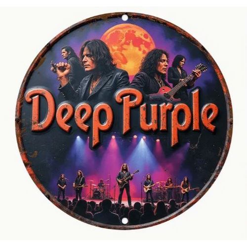 PANNEAU ROND ALUMINIUM 20cm - DECORATION - THEME HARD ROCK - DEEP PURPLE -