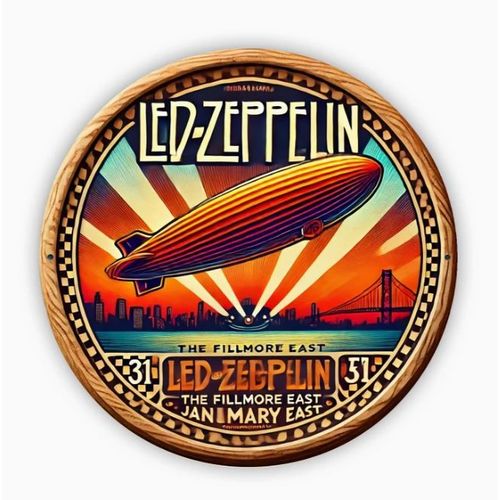 PANNEAU ROND ALUMINIUM 20cm - DECORATION - THEME HARD ROCK - LED ZEPPELIN -