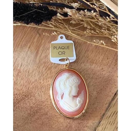 Pendentif Camée Rouge En Plaqué Or 18 Carats - Bijou Femme élégant, Neuf Avec étiquette