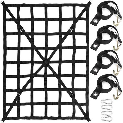 Filet De Cargaison-Vevor-168x128 Cm-Filet De Chargement Pour Benne De Camion-Avec Crochets Et Sangles Croisées