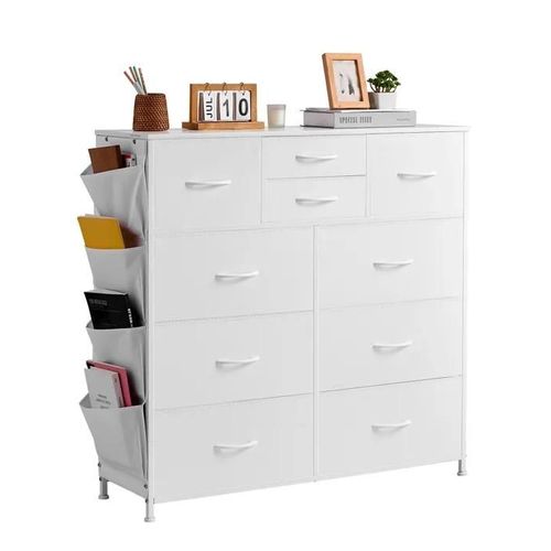 Commode Haute En Tissu À 10 Tiroirs-Vevor-Meuble De Rangement Avec Bacs Tissu-Pour Chambre, Couloir, Blanc