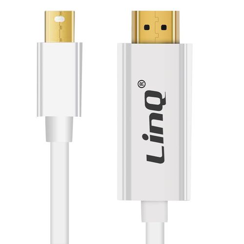 Câble Mini DisplayPort ou Thunderbolt Mâle vers HDMI Mâle 1.8m MDH18 LinQ Blanc