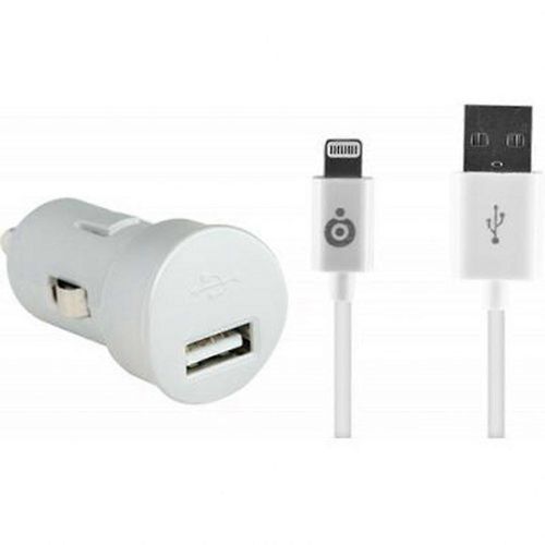 Mini Chargeur Allume-Cigare Blanc Connecteur Lightning 1a